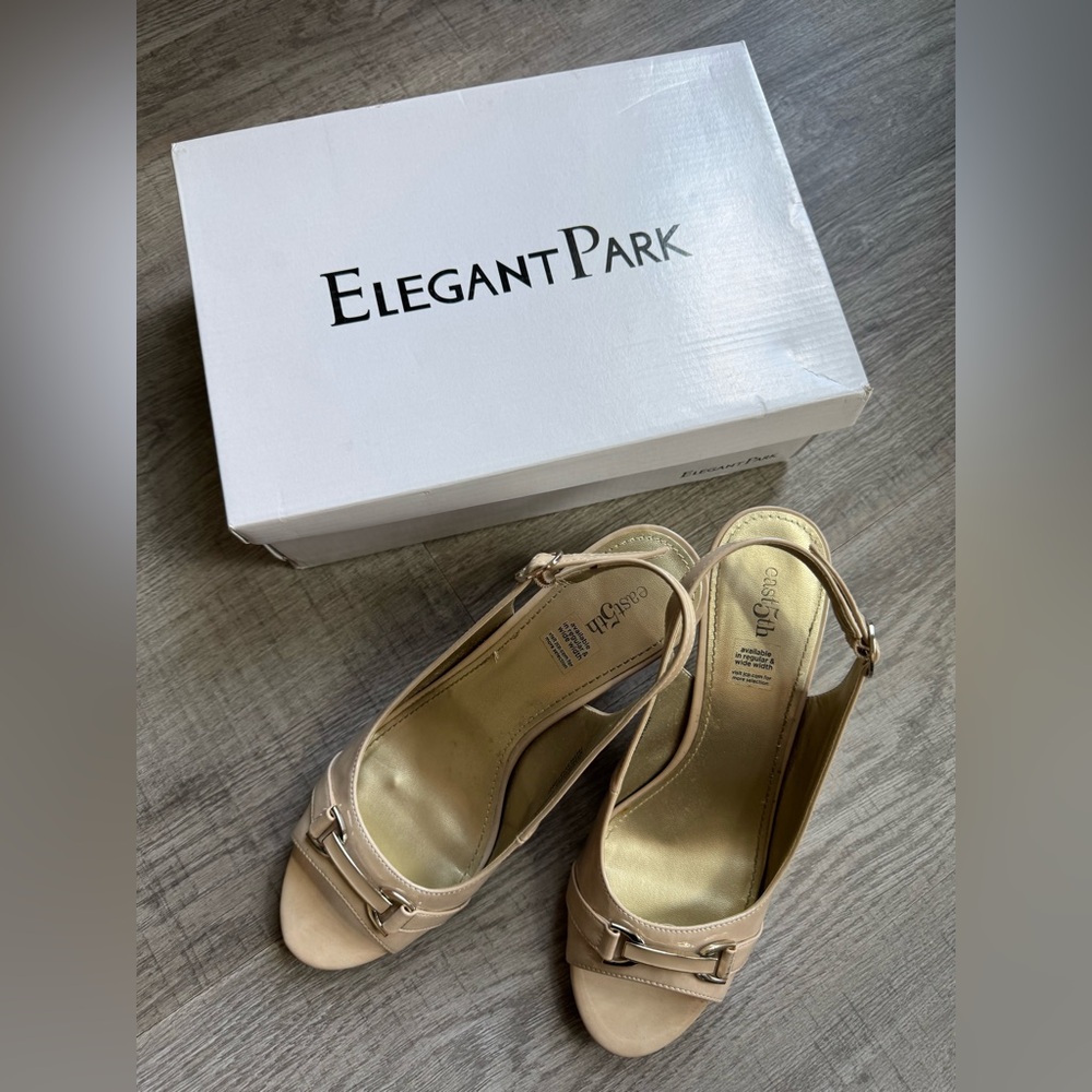 East5th Madeline Cream Slingback Heels Silver Buckle Detail Size 10M